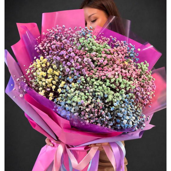 Арт. 0716. Букет-гигант из цветной гипсофилы 13шт